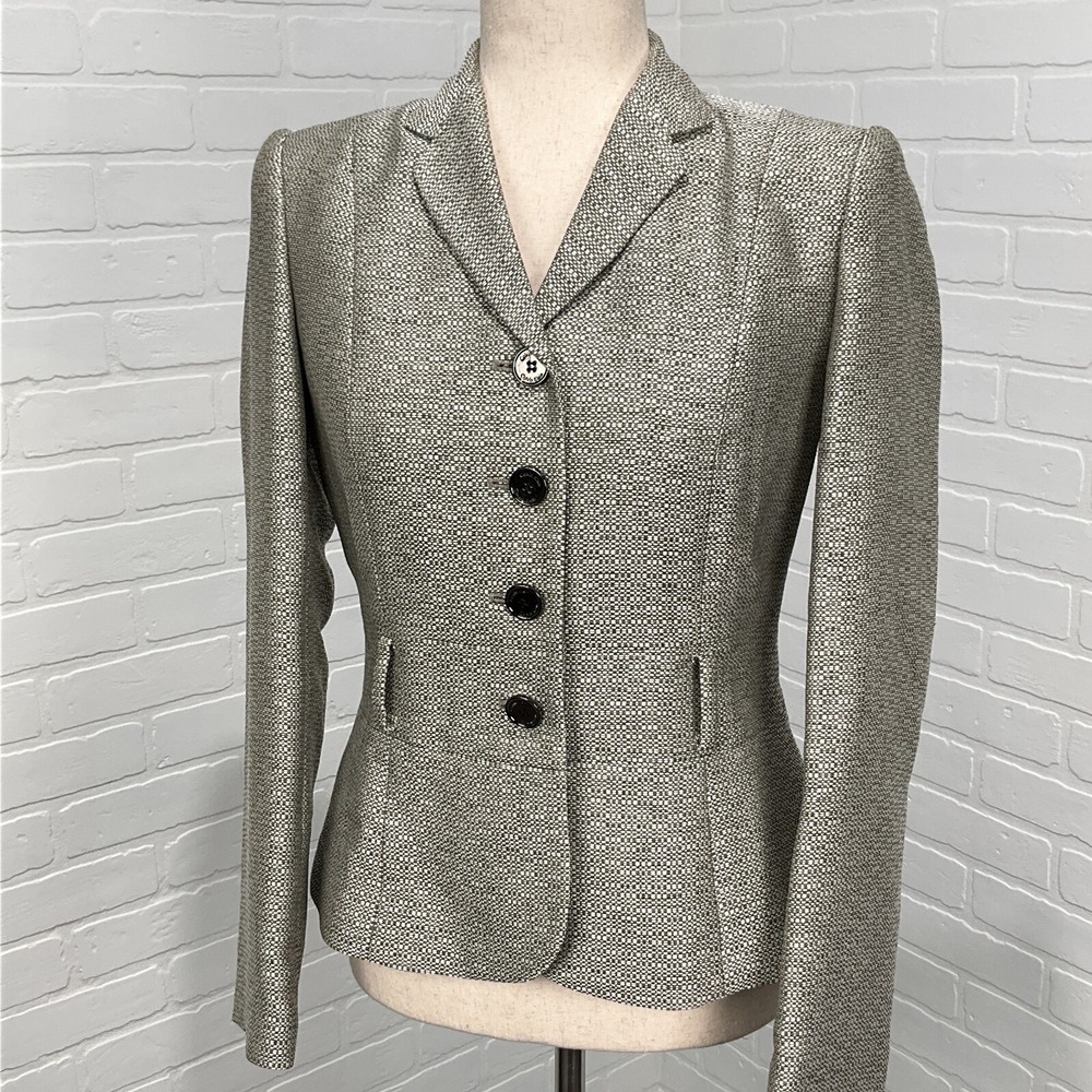 Calvin Klein Blazer‎ Women 6Petite Gray Peplum Woven Shimmer Classic Jacket